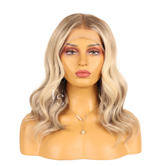 CIARA Human Hair Wavy Blayage Blonde Highlights Lace Front Wig