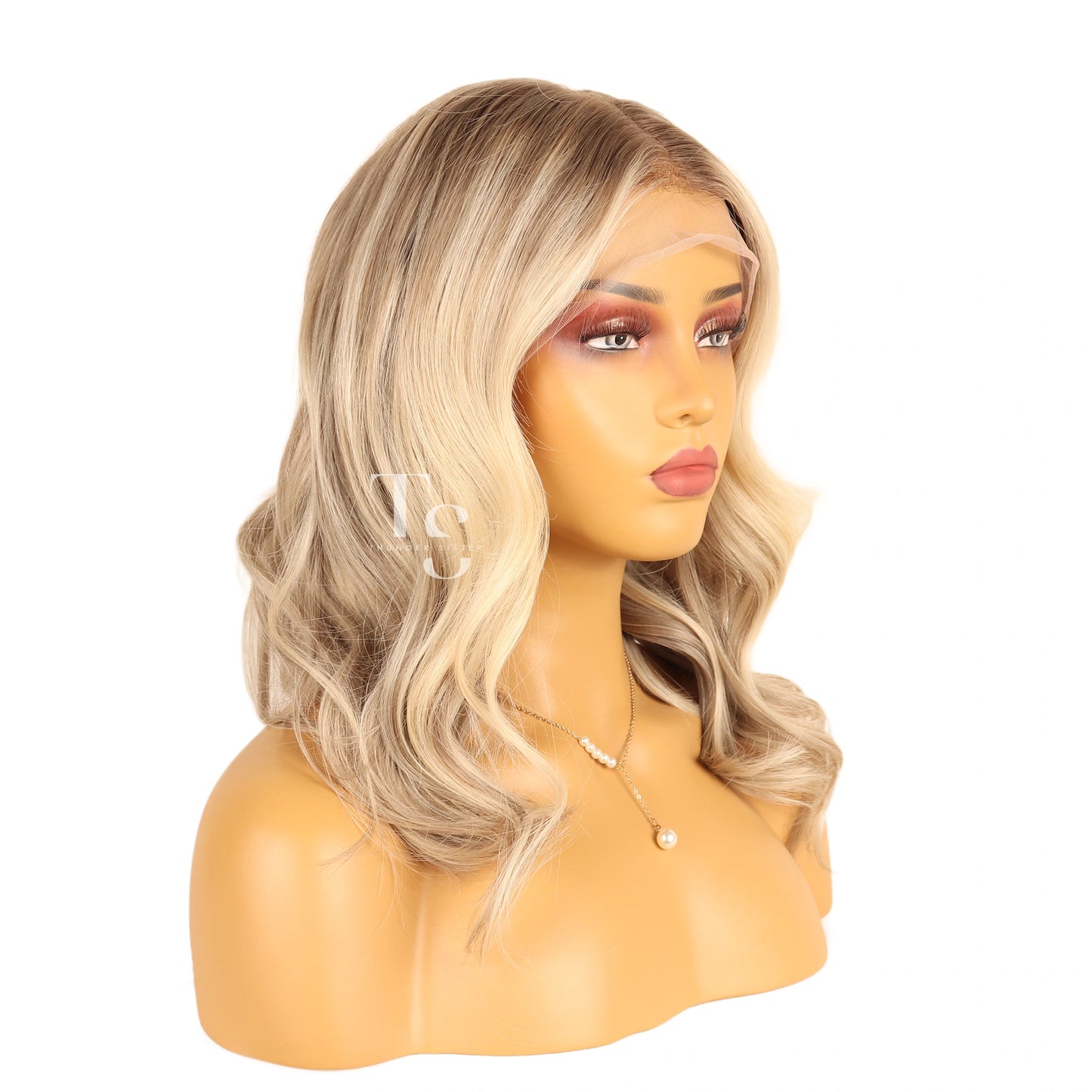 CIARA Human Hair Wavy Blayage Blonde Highlights Lace Front Wig