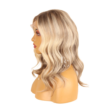 CIARA Human Hair Wavy Blayage Blonde Highlights Lace Front Wig