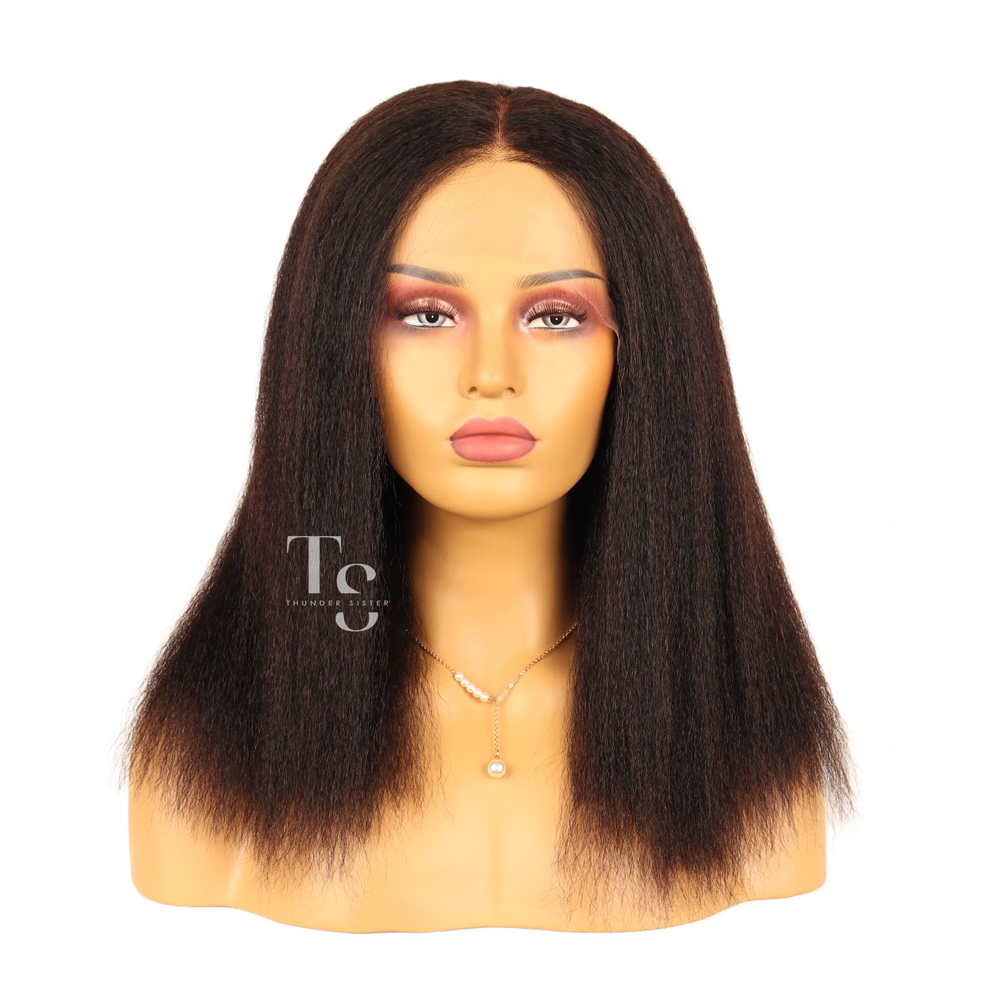 KIKI Realistic Kinky Straight Long Bob 13X4in HD Lace Front Wig