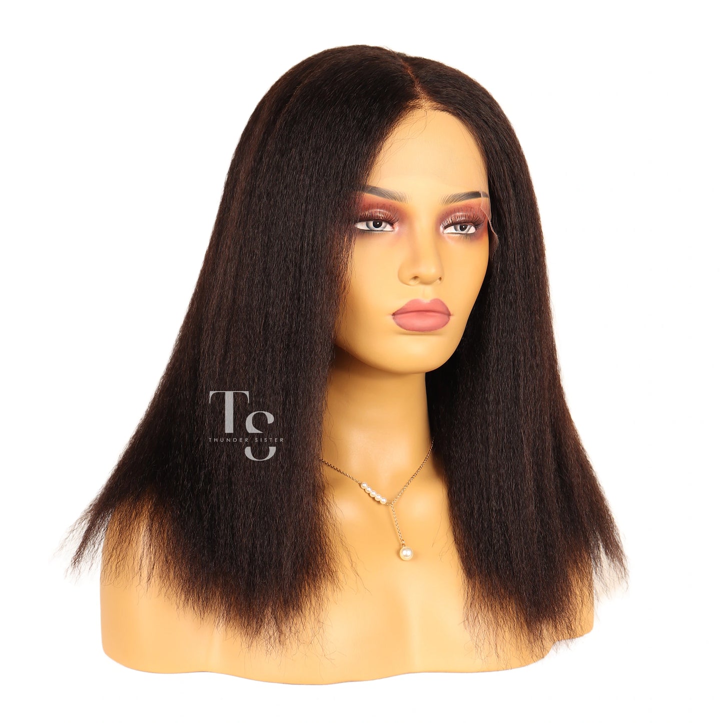 KIKI Realistic Kinky Straight Long Bob 13X4in HD Lace Front Wig