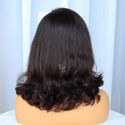 TARSHA Layered Wavy Shoulder Length Hair with Bang 13X4in HD Lace Front Wig