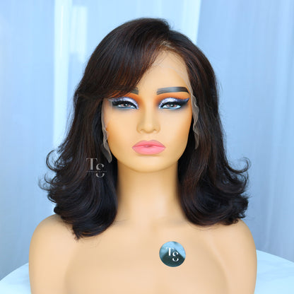 TARSHA Layered Wavy Shoulder Length Hair with Bang 13X4in HD Lace Front Wig