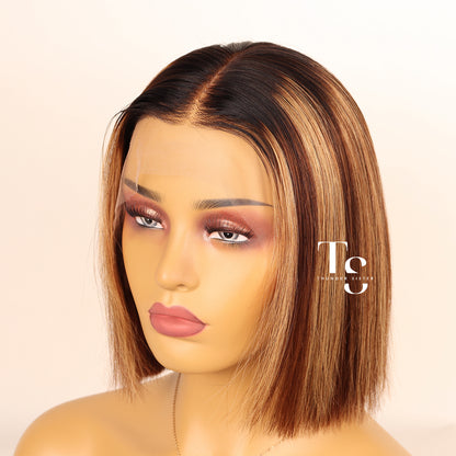 JADE Brown Hair with Blonde Highlights 13X4in HD Lace Bob Wig