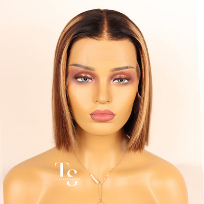 JADE Brown Hair with Blonde Highlights 13X4in HD Lace Bob Wig