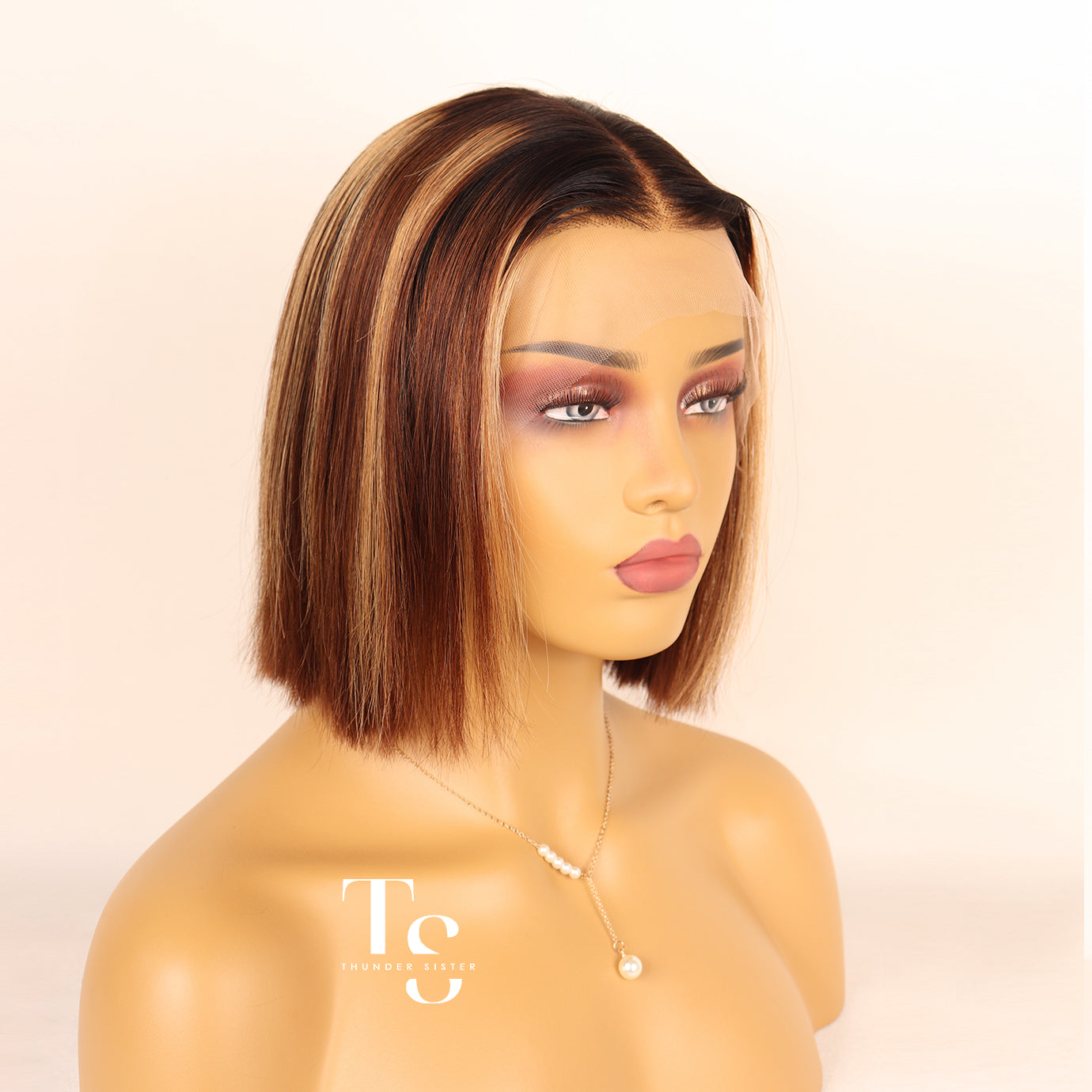 JADE Brown Hair with Blonde Highlights 13X4in HD Lace Bob Wig