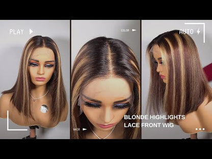 JADE Brown Hair with Blonde Highlights 13X4in HD Lace Bob Wig